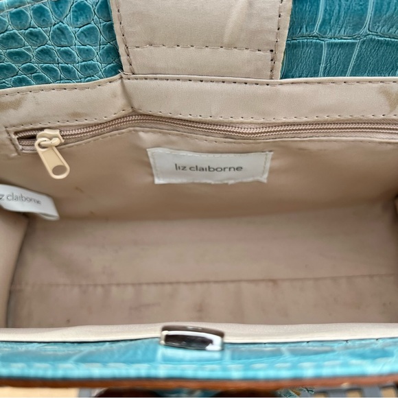 Liz Claiborne double handle faux leather snakeskin embosed turquoise purse - Picture 10 of 10